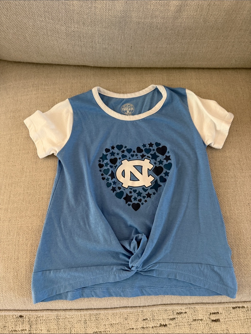 University of North Carolina (UNC) Girls' Light Blue & White Knot Front Tee